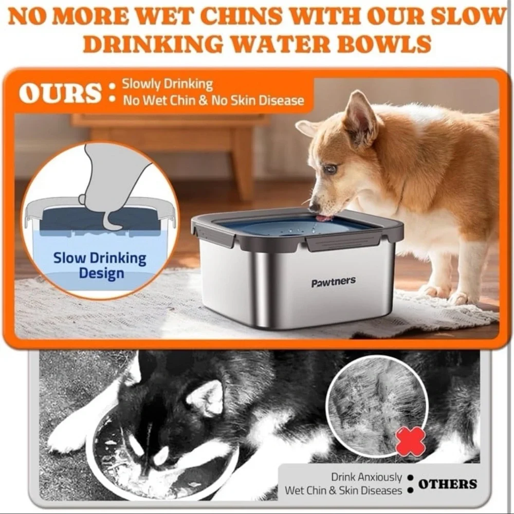 Dog Water Bowl No Spill, 4.5L Stainless Steel Dog Floating Bowl, Slow Water
